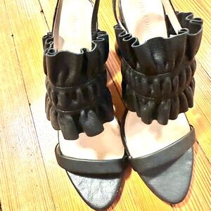 Elegant Black Ruffled Women's Sandals
